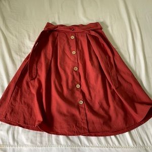 Rust Button Midi Skirt